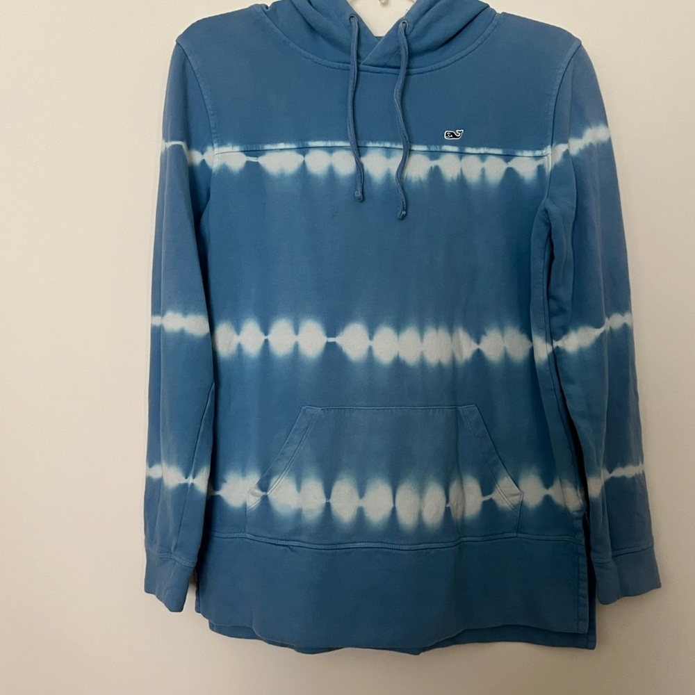 Vineyard Vines Blue White Tie-Dye drawstring Hoodie slit sides woman’s XS